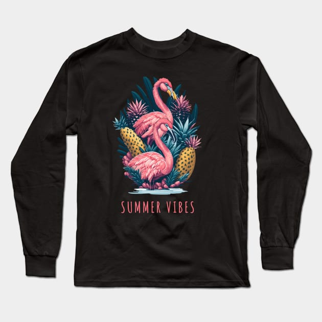 Flamingos and pineapples, flamingo Fling, Pineapple Paradise for Summer Vibes Long Sleeve T-Shirt by Collagedream